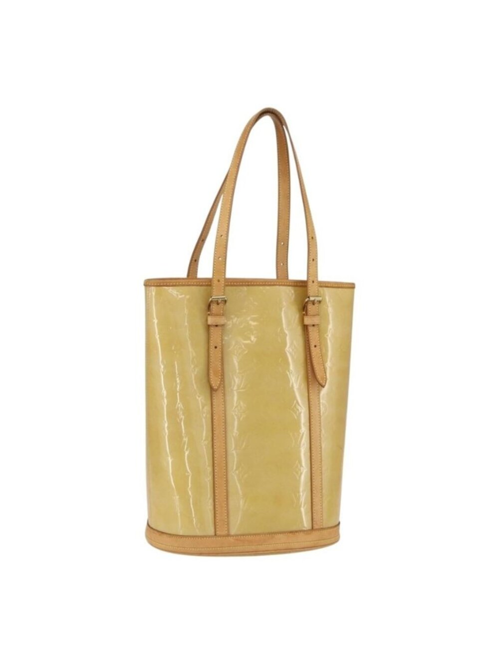 Authentic LOUIS VUITTON Monogram Vernis Bucket GM Shoulder Bag Beige LV